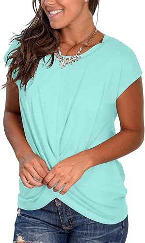 Miniatura 2 de Jescakoo - Camiseta de mangas cortas para mujer, cuello redondo, nudo en la parte delantera, ajuste holgado