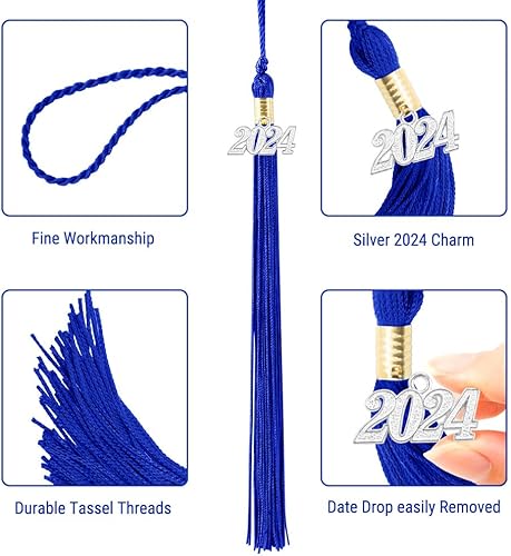 Miniatura 3 de 2 borlas de graduación académica 2024 borla para graduación 2024 borla para graduación, sombrero, decoración borla con dije de plata 2024,