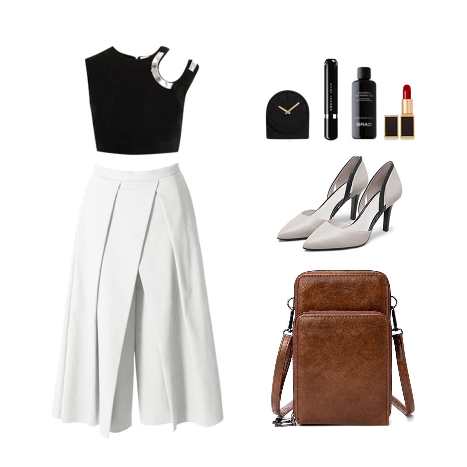 myfriday Small Leather Crossbody Bag for Women with Guitar Strap Mini Crossover Bags & Shoulder Purses with 2 Card Slots