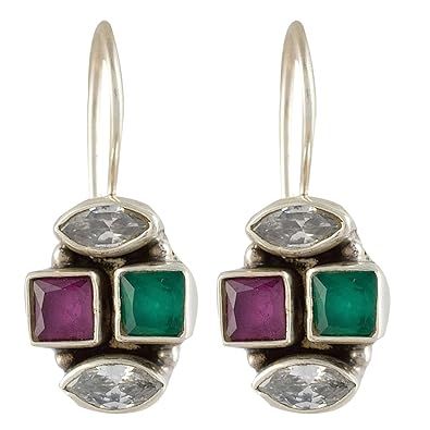 Handicraft 92.5 Sterling Silver Emerald And Ruby Earrings for Girls and women