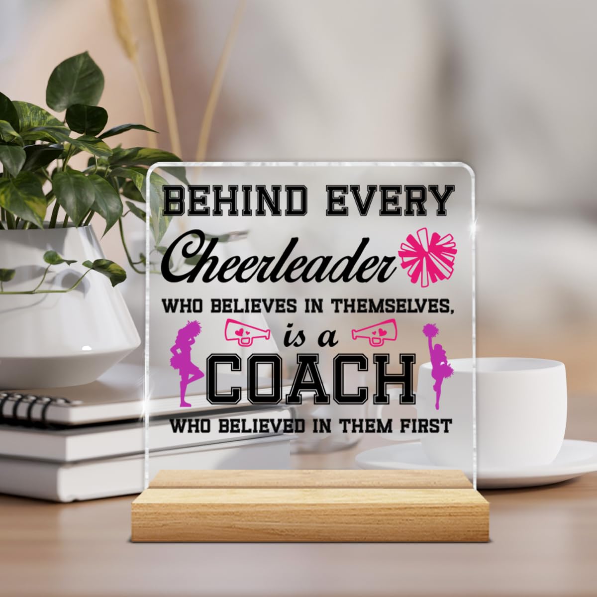 Cheer Coach Gifts, Gift for Cheerleading Coach Thank You Appreciation Birthday Retirement End of Year, Acrylic Plaque Sign Home Office Decor