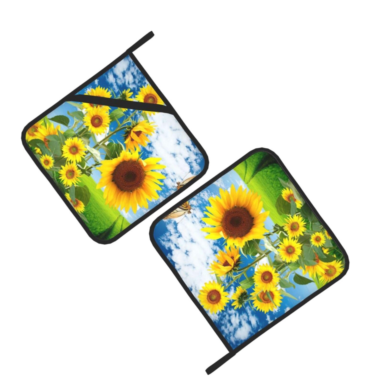 Sunflowers Butterfly Printed Oven Pot Holders Set of 2 Pcs Heat Resistant Kitchen Microwave Potholders for Cooking Baking Grilling