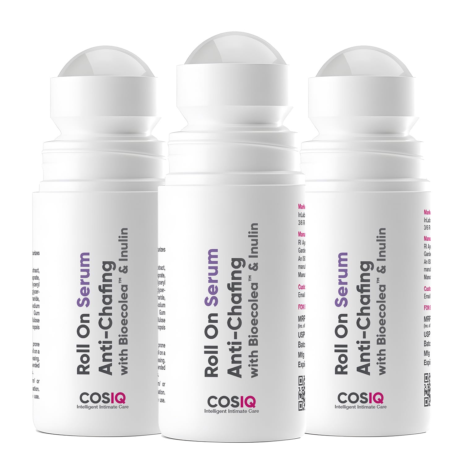 Cos-IQ Anti-Chafing Roll-On Serum (Pack of 3 X 40ml)| Bioecolea & Inulin | Anti-Rash Serum for Intimate Areas | Reduces Inner Thigh Rashes from Sports| Prevents Sweat, Odor, Irritation & Rashes| 120ml