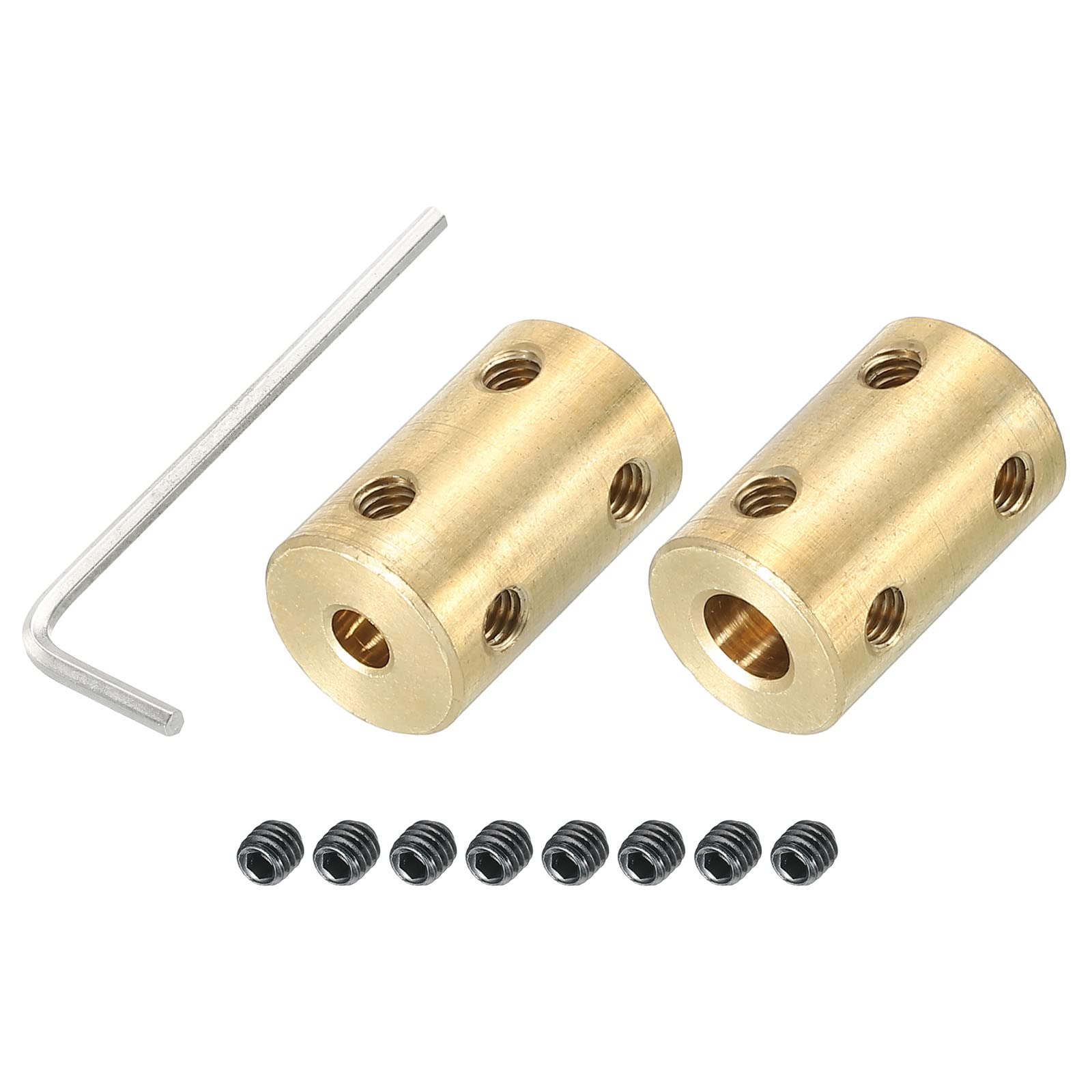 PATIKIL Shaft Coupler Connector L22 x D14 4mm to 6mm Bore Rigid Coupling Brass Shaft Joint w Screw,Wrench for 3D Printers Gold 2Pack