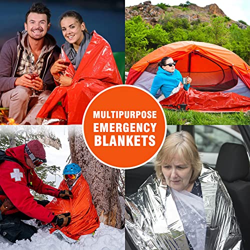 Ini Moni Emergency Blankets Pack Of 4 Extra-Thick Thermal Blanket With Whistle, Survival Gear For Hiking, Camping, Running, First Aid Essentials, Space Blanket, (Orange) #TOP7
