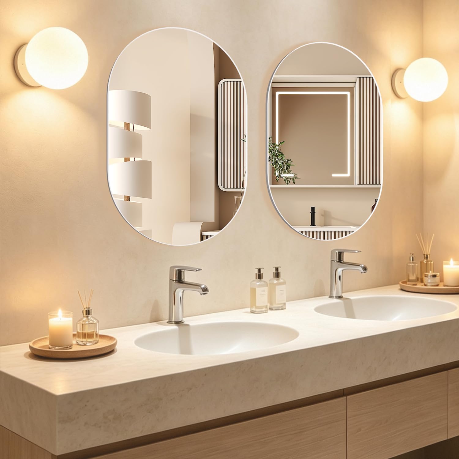 NEUWEABY 2 Piece Oval Bathroom Mirror Capsule Wall Vanity Mirror, 20"x30" Pill Mirrors Wall Mounted Mirror, Large Modern Mirror with Black Metal Frame, Decor for Entryway, Bedroom, Living Room