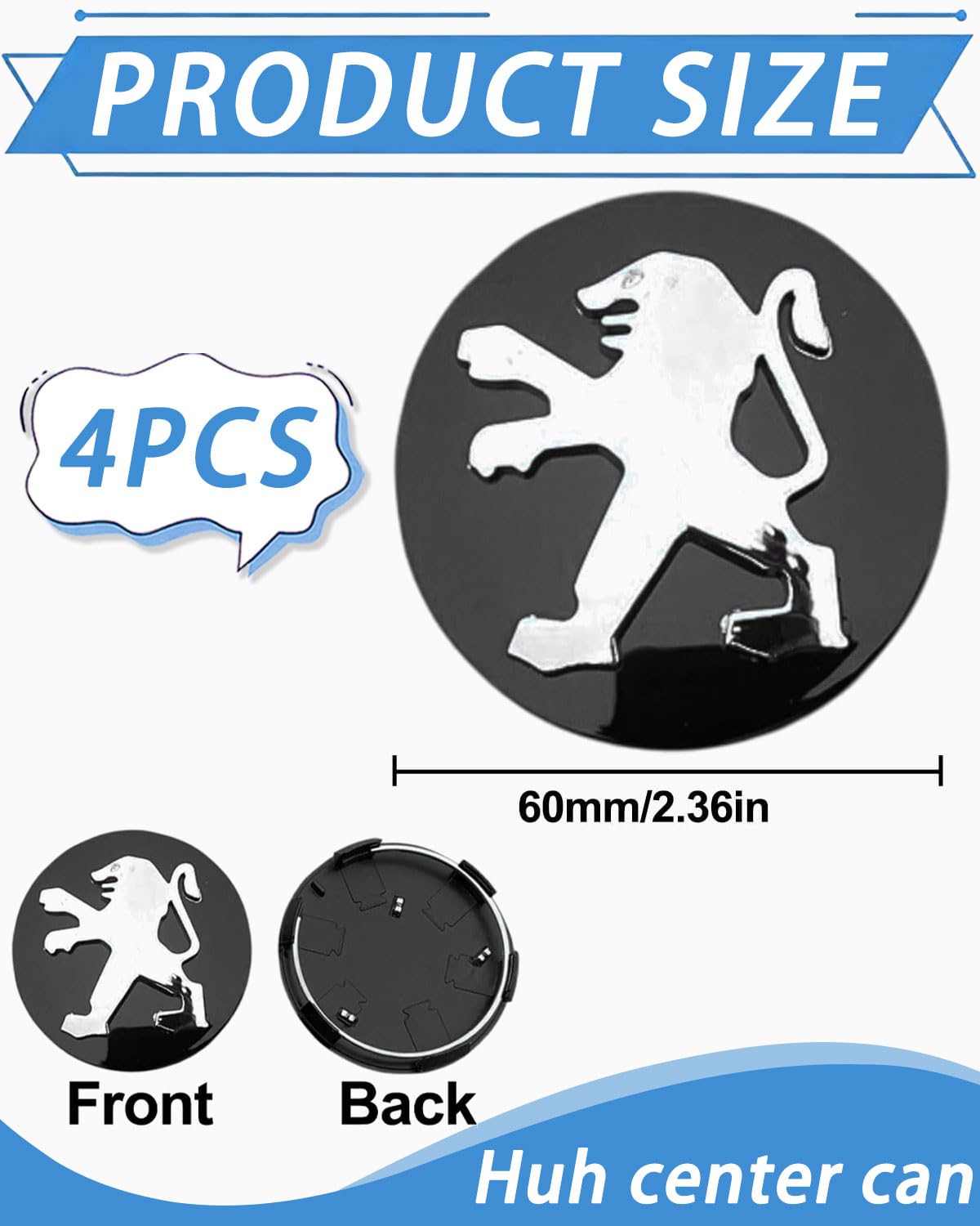 4 Tapas Centro Tapacubos para Peugeot 60mm - Tapas Llantas Centrales para Llantas para Llantas Originales OEM,Negro,Resistente al agua,Al polvo y con logotipo