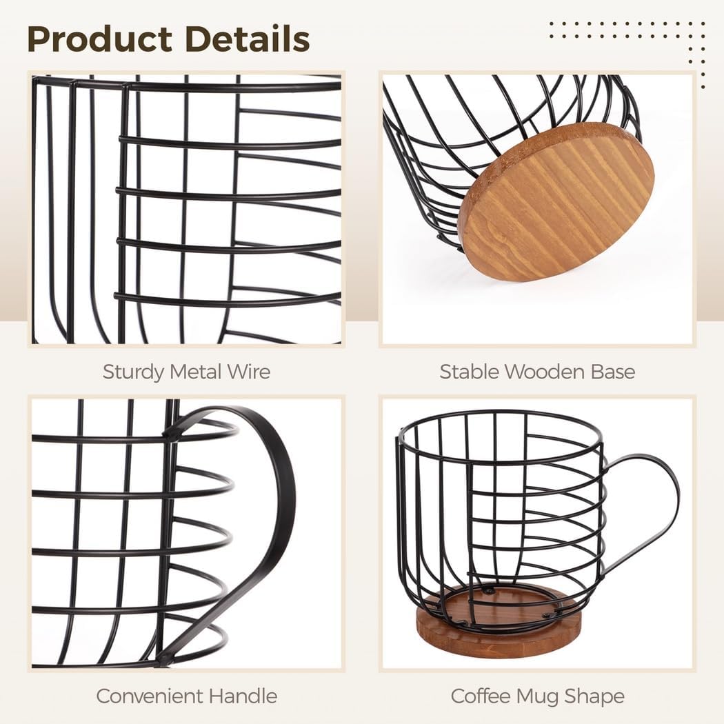 Coffee Capsules Storage Basket,Counter Coffee Caps Storage Coffee Pod Holder, Coffee Holder Wooden Base Large For Basket, Coffee Cafes, Base Countertop Coffee Coffee Filter Kitchen Organizer