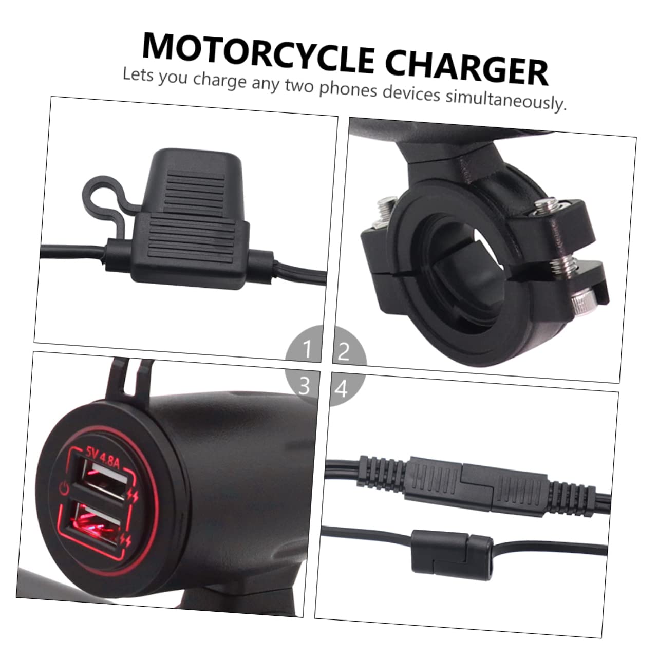 Gatuida 4.8a Cargador USB para Moto Doble Puerto USB Cargador Rápido para Teléfonos Inteligentes Compatible Motocicletas y Vehículos de Recreo Incluye Tapa de Protección