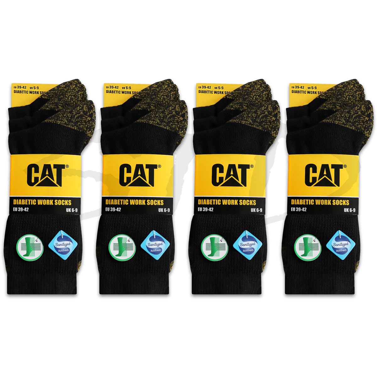CAT CATERPILLAR - Calzini da lavoro per diabetici, da uomo, comodi, senza gomma, in cotone di alta qualità, taglie 39-42 e 43-46