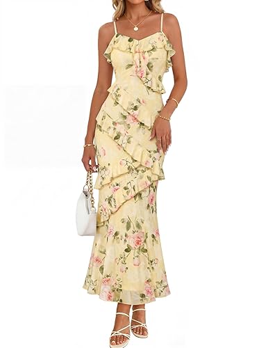 MEROKEETY Summer Floral Wedding Guest Maxi Dress Womens 2026 Spring