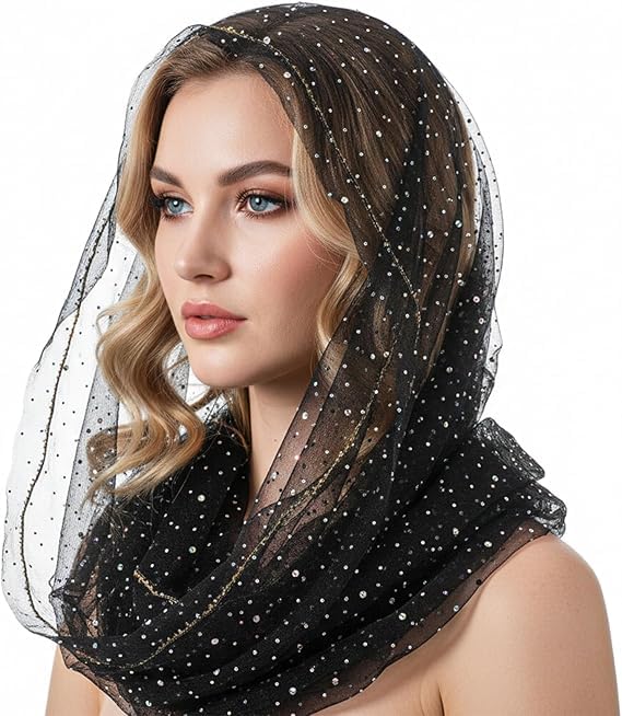 – Head Scarf for Women, Rhinestone Square Hair Wrap Bandana with Sparkling Design, Soft Lightweight Fashion Shawl for Daily Wear Party Travel Styling, 31.5 Inch, Black 1 Pack