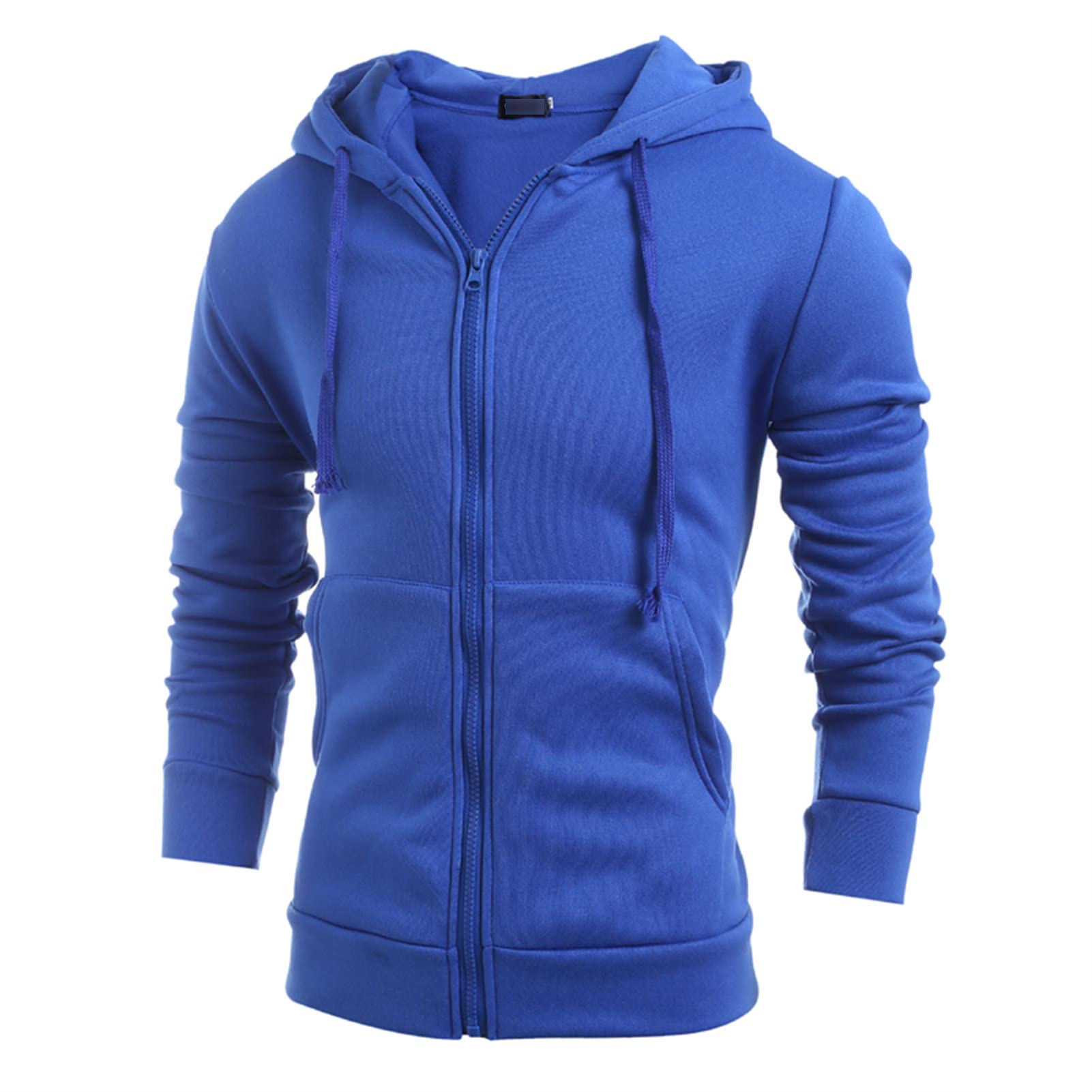 Maiyifu-GJ Men's Long Sleeve Full Zip Hoodie Casual Lightweight Cotton Hooded Sweatshirt Loose Fit Hoodies With Kanga Pocket (Blue,X-Large)