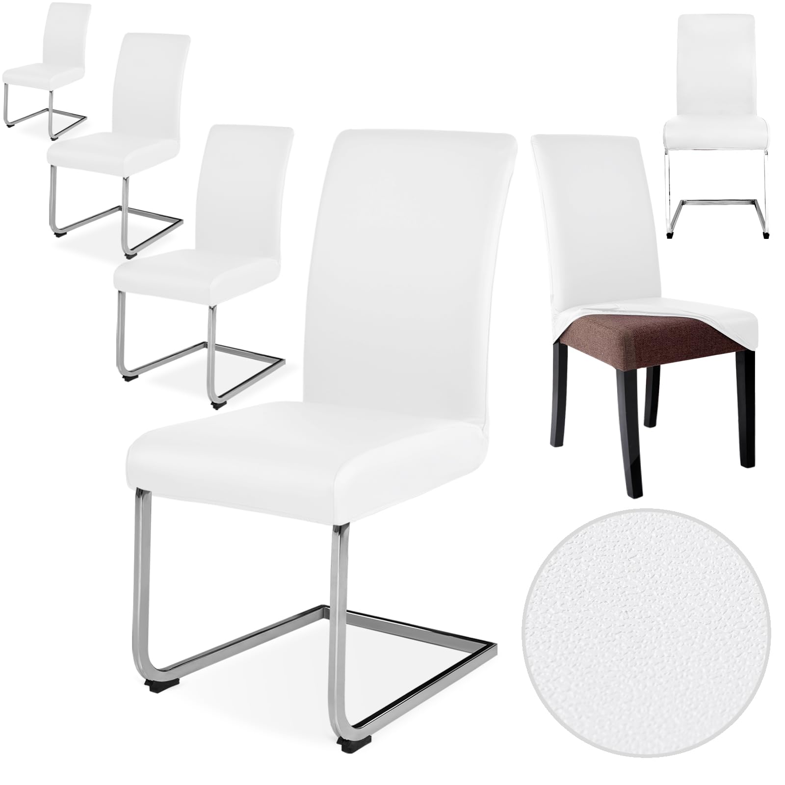 Alishomtll PU Chair Covers, Set of 4/6, Leather Stretch Chair Cover, Waterproof, Elastic Dining Room Chair Covers, Universal Washable Chairs Protection for Kitchen, Restaurant, Hotel, Wedding (White
