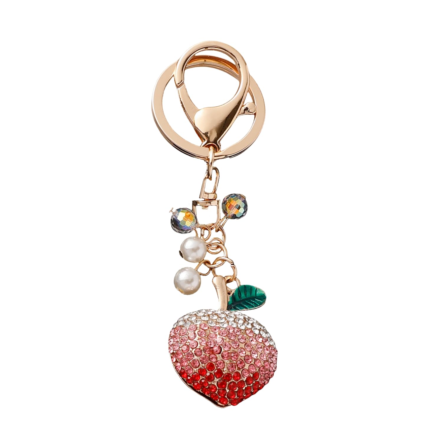 ZDHC Cute Peach Shape Keychain Sparkling Crystal Rhinestone Fruit Keyring Bag Car Keys Pendant Handbag Charm for Women Men