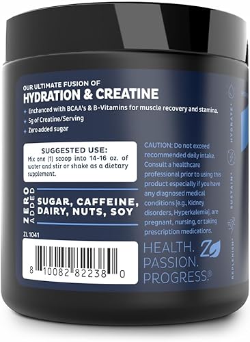 Miniatura 4 de Zeal - Polvo de electrolitos con creatina micronizada (30 porciones  sorbete de limón) con 0 azúcar+BCAA +vitaminas B suplemento de electrolitos con