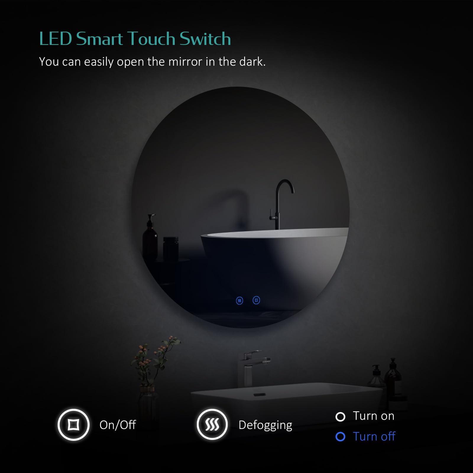 EMKE Espejo de baño Redondo con Luces LED, Espejo de tocador montado en la Pared de 600 mm con función táctil, antivaho y Memoria Regulable, Espejo de baño Iluminado con luz Blanca fría