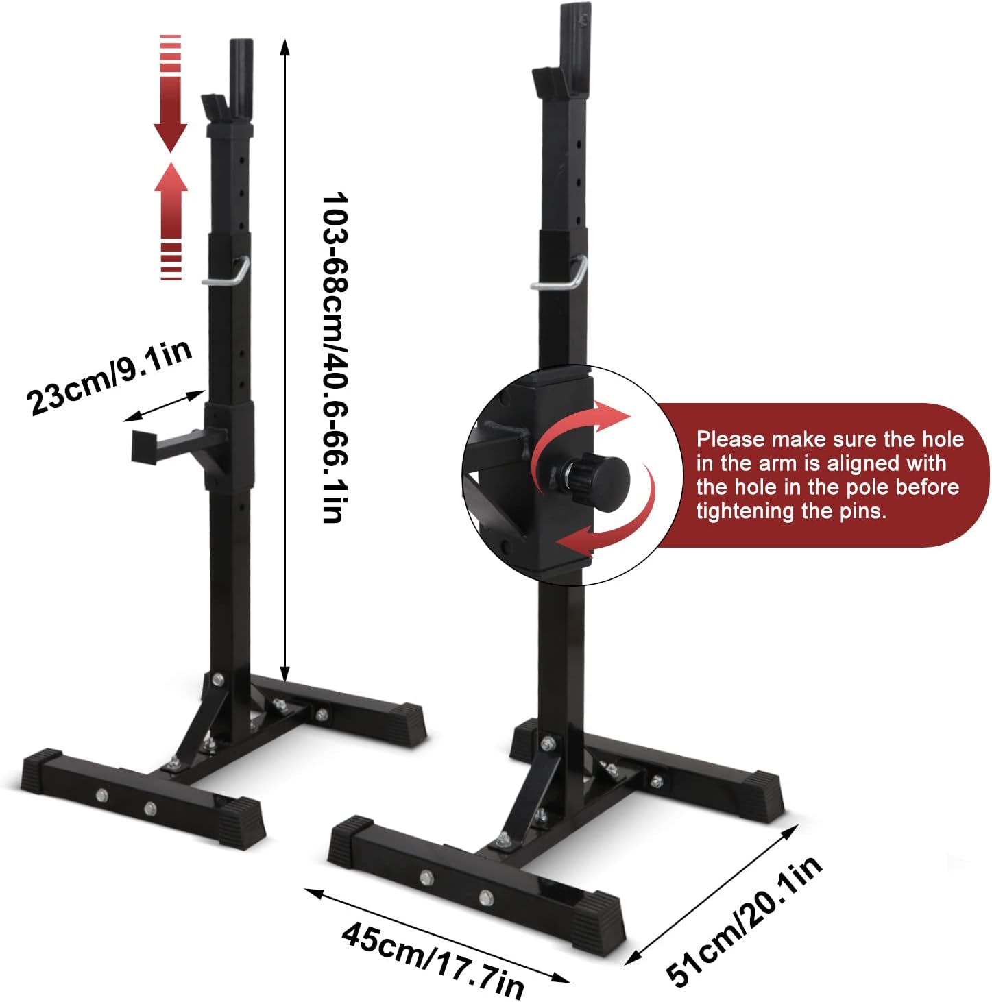 Smartxchoices Pair of Squat Rack, Bench Press Rack Adjustable 40"-66" Solid Steel Barbell Rack 550lb Load, Portable Dumbbell Racks Stands for Home Garage Gym, Weight Lifting Push Up Multi-Function