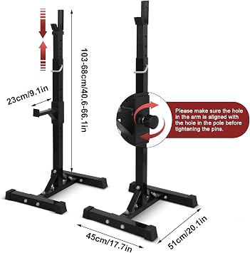 Pair of Squat Rack, Bench Press Rack Adjustable 40-66 Solid Steel Barbell Rack 550lb Load, Portable Dumbbell Racks Stands for Home Garage Gym, Weight Lifting Push Up Multi-Function