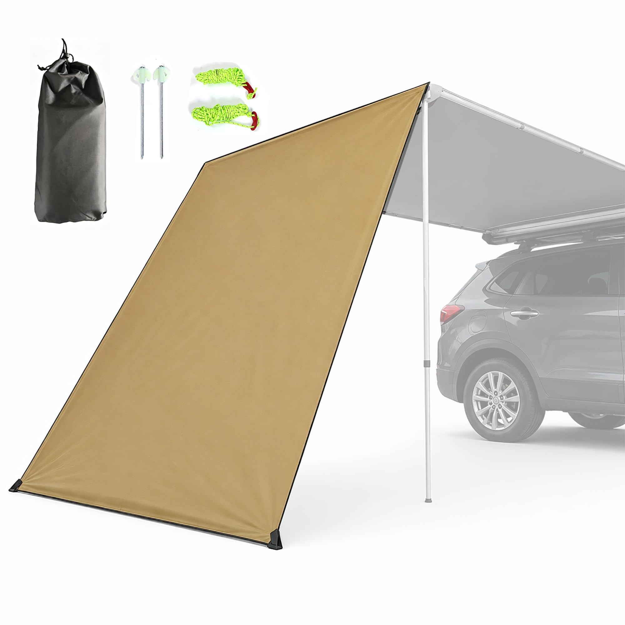 Multi-Side Vehicle Awning Extension Wall, 420D Oxford Waterproof Awning Wall Set, UPF 50+ Sun Protection Canopy for Camping Use(Beige,160x200cm/5.2x6.6ft)