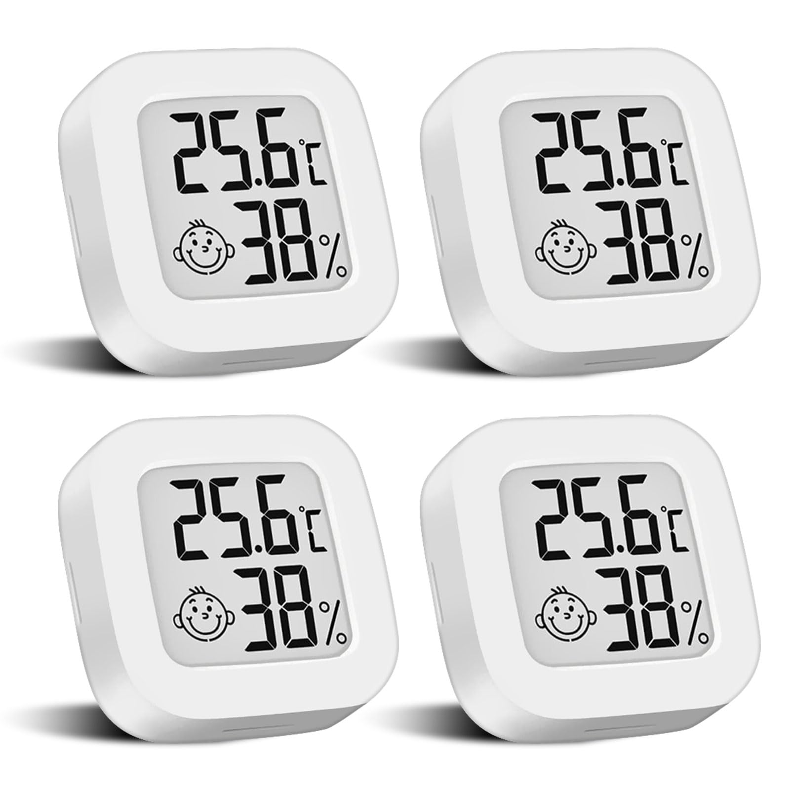 4 Stück Mini Digital Thermometer Mit Schalter, LCD Hygrometer Temperatur Innen Kabelloses, Luftfeuchtigkeit Meter Hochgenauer Temperatursensor Display in ℉/℃ für Babyzimmer Innenraum Büro