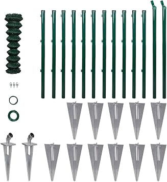Chain Link Fence with Posts Spike Steel Wire PVC Coating Decorative Fence Kit Green for Patio, Backyard, Lawn, Outdoor Furniture, 2.6ftx82ft -AA