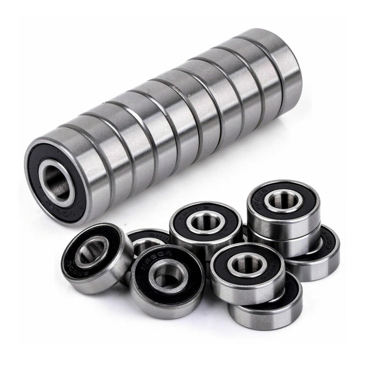 RaceBon 20-Pack 608RS Ball Bearings - Carbon Steel and Double Rubber Sealed (8mm x 22mm x 7mm) Low-Friction Pre-Lubricated