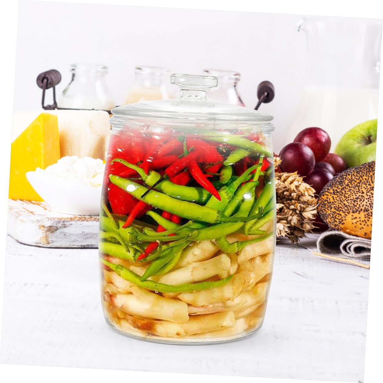 Barattolo per Sottaceti in Vetro Trasparente con Coperchio Ermetico Contenitore per Biscotti e Conservazione Alimenti Vaso per Kimchi e Marmellate Vasetto Sigillato per Cucina