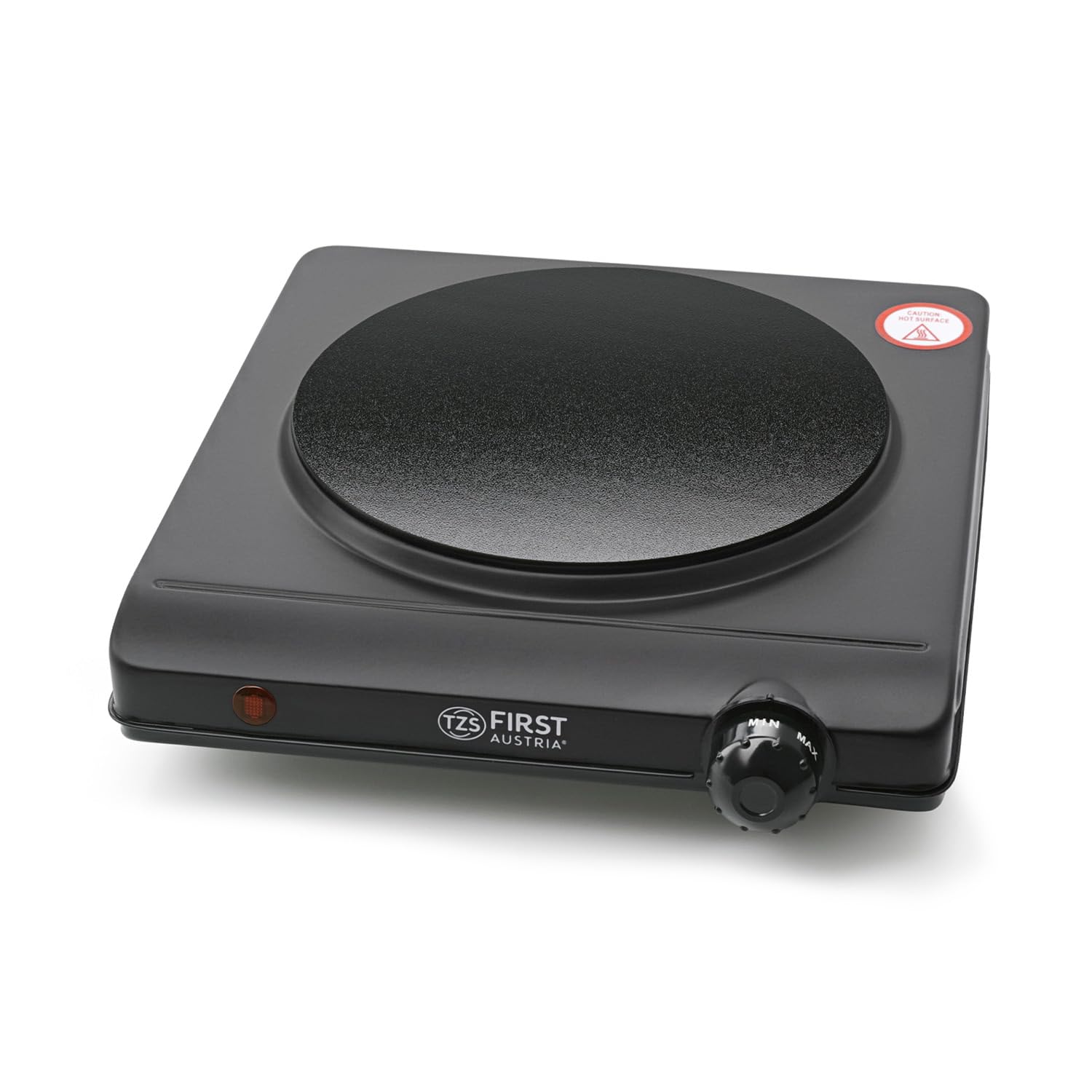 TZS First Austria - Placa de cocción vitrocerámica infrarroja TODOS los tipos de ollas 1250W - Mini hornillo eléctrico individual para mudanza, camping y hogar - Regulación continua y luz indicadora
