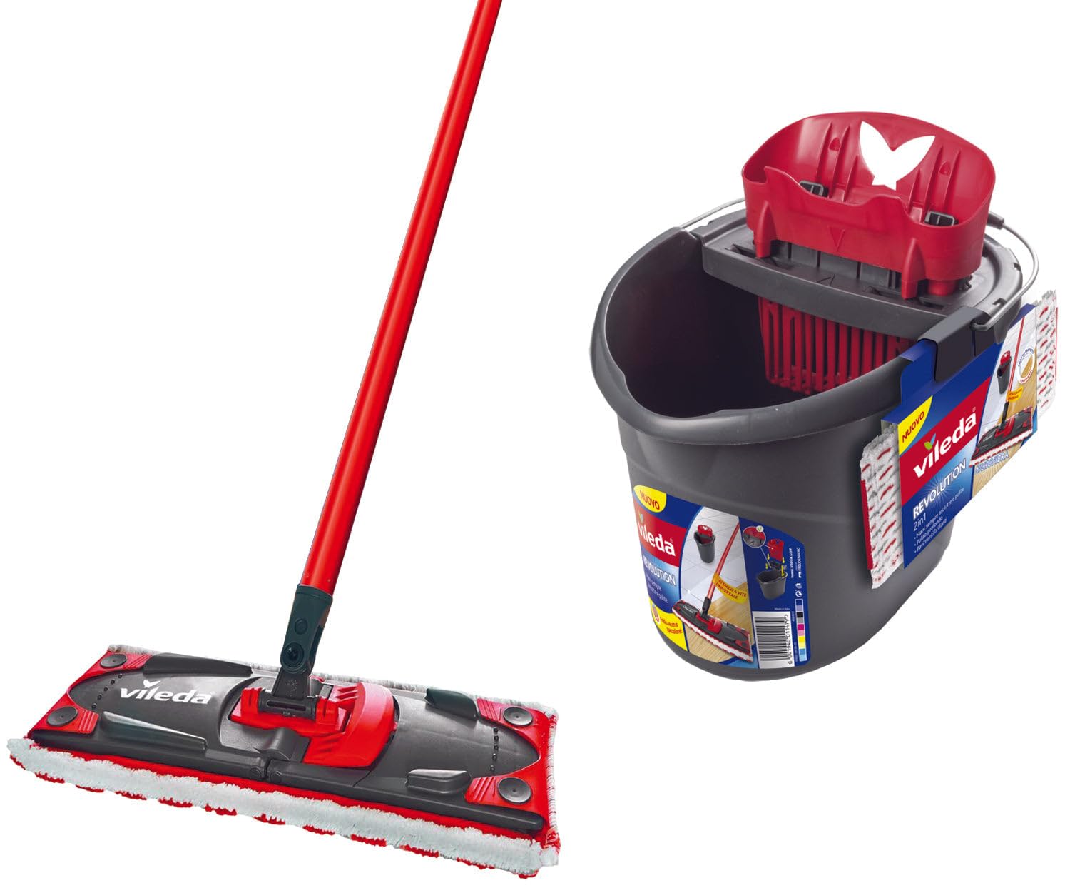 Briconess.​com Vileda Supermocio Revolution Completo di Secchio con strizzatore e spazzolone con Panno Microfibra Sistema Box