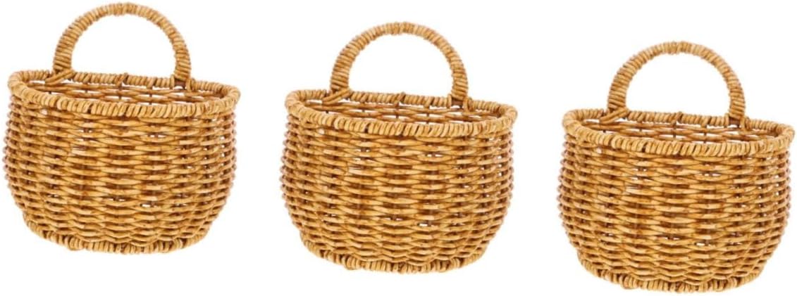 3pcs Hanging Storage Basket for Kitchen and Bathroom Wall Basket Organizer with Pastoral Style for Home Decor and Space Saving for Plants and Flowers