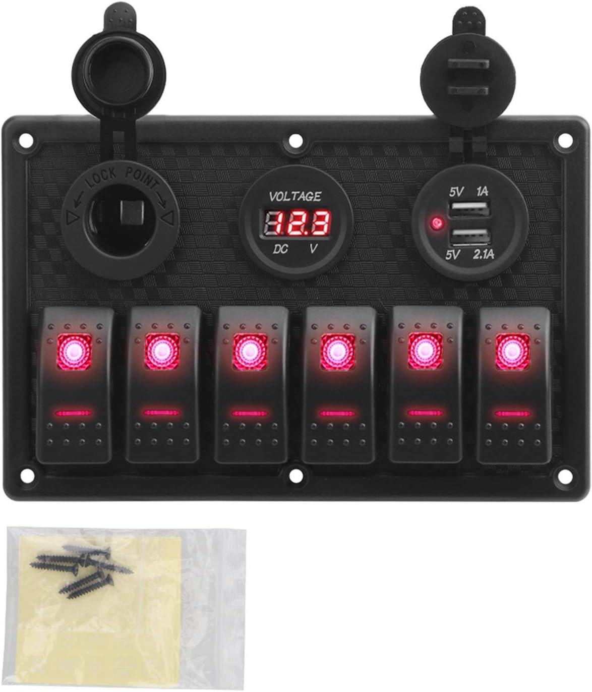 YINLONG Long Waterproof Digital Voltmeter Dual USB Port 12V Outlet Combination Car Marine LED Rocker Switch Panel (Color : B Red)