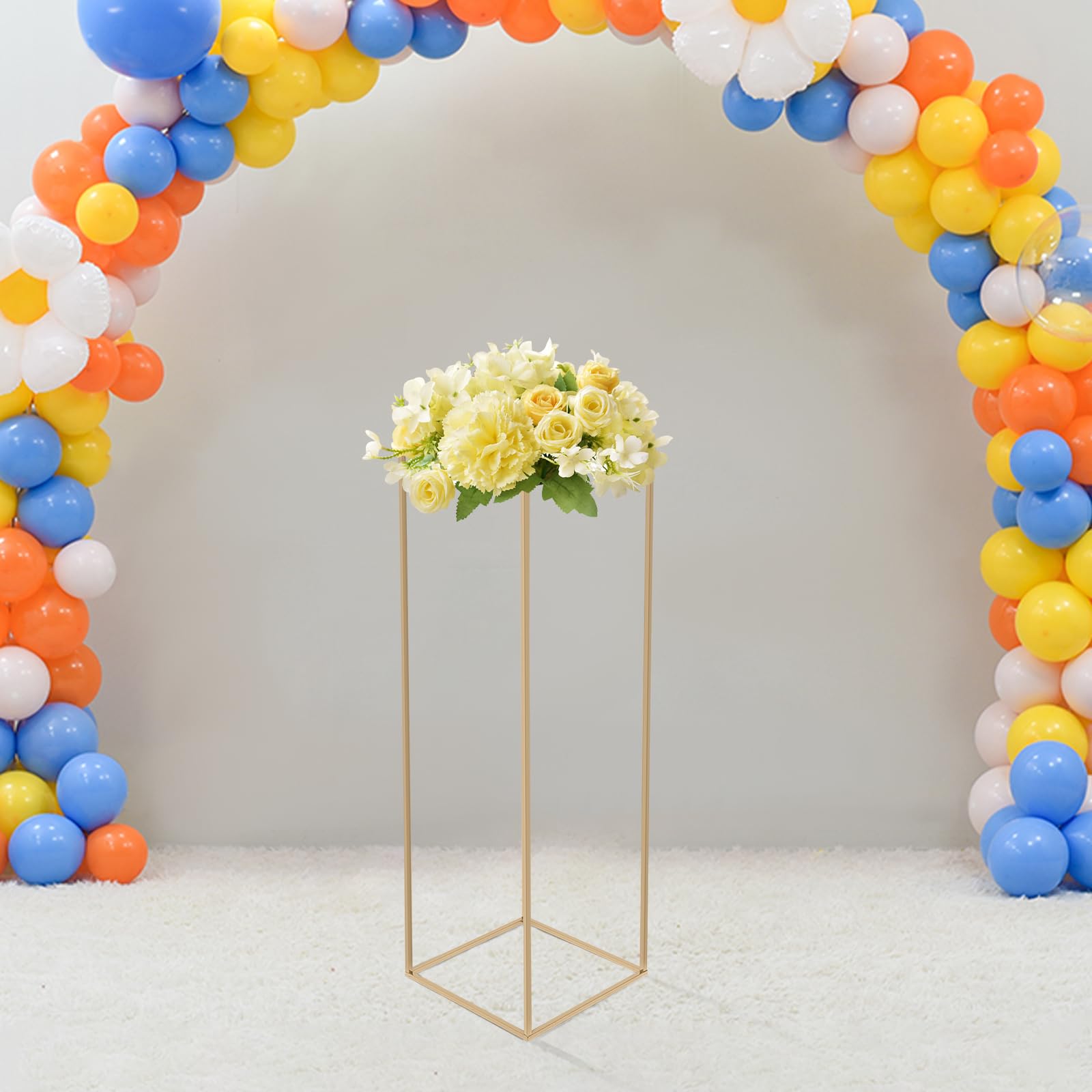 Supporto per fiori in metallo dorato per matrimonio, 100 cm, centrotavola per vasi, con piastre acriliche trasparenti, espositore geometrico per matrimoni, compleanni, feste, decorazioni per la casa