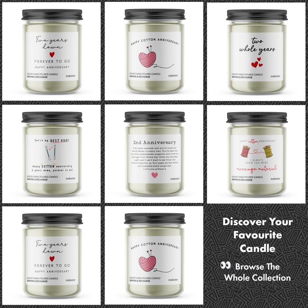 Cotton Anniversary Candle Gifts - Luxury Soy Wax Candle - Vanilla, Jasmine, Sugared Almond - Makester, White - Image 4