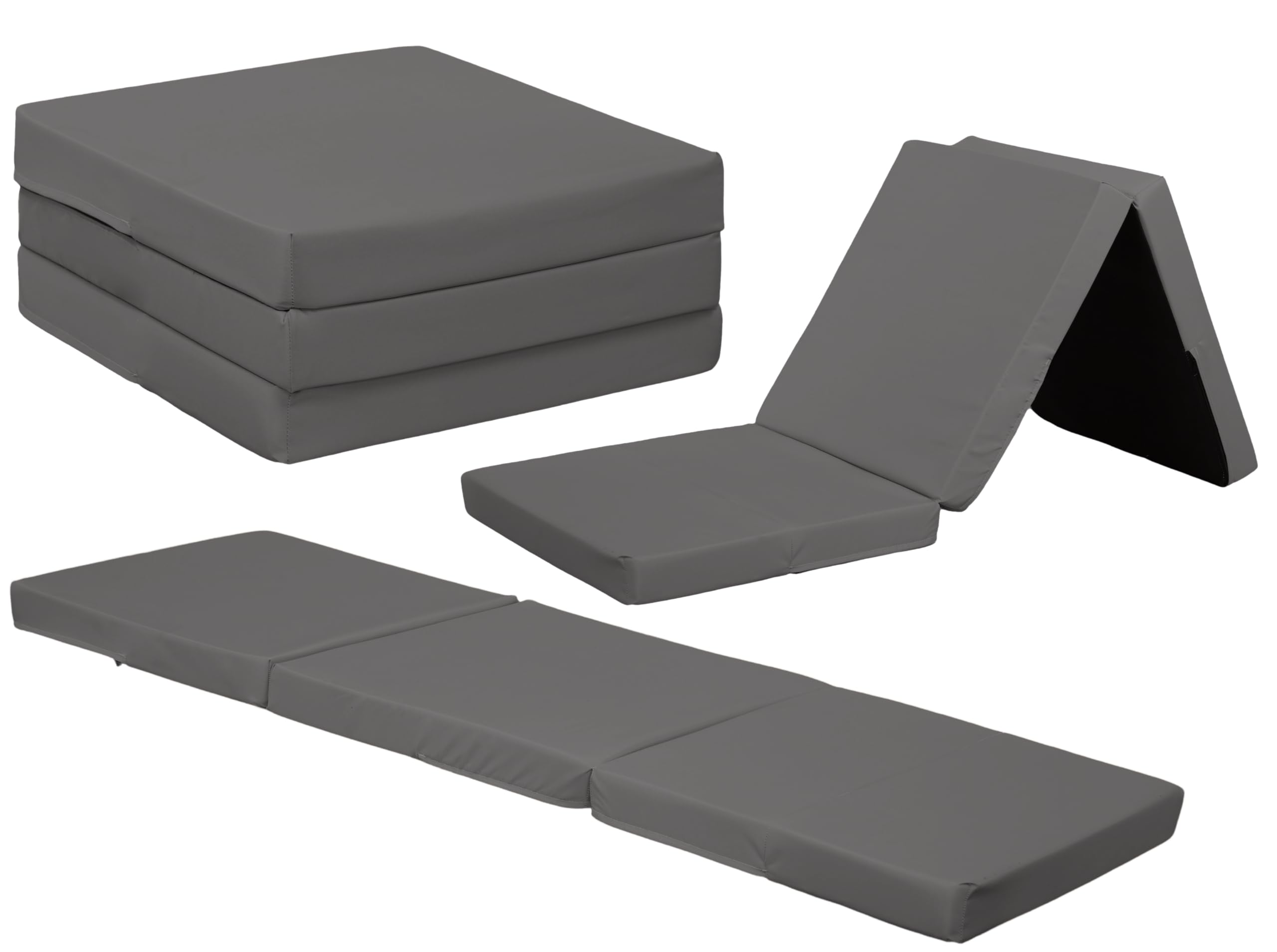 Sapphire Collection Z bed Cube Foldable Futon Mattress for Adults Kids Sleepover Chair Bed Single Futon Ready Bed Floor Mattress for Living Room Playroom Soft & Comfy Foam (Gray)