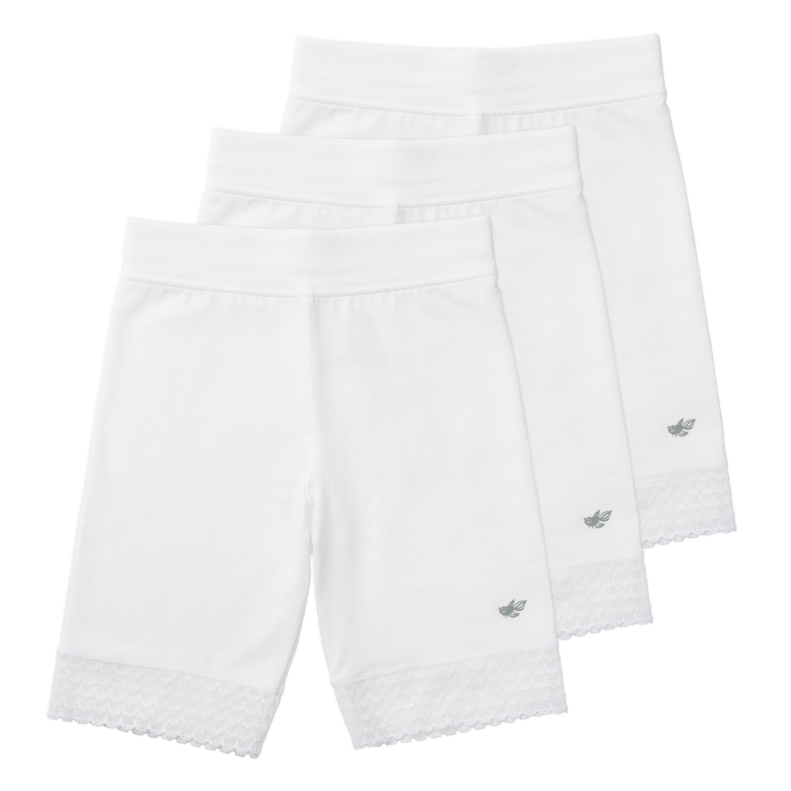 Lucky & Me Girls Bike Shorts, Super Soft Cotton Modal Blend with Lace Trim, Jada 3 Pack