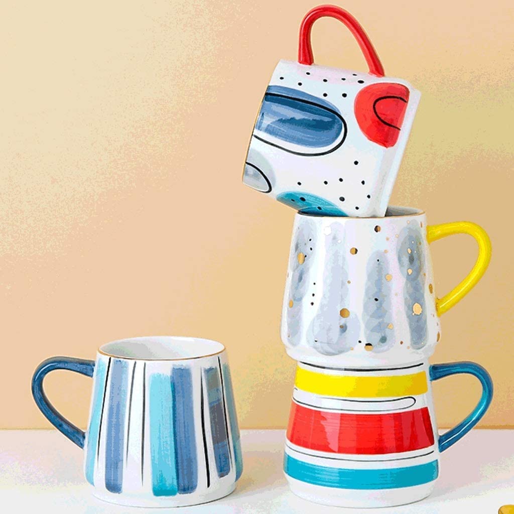 Tasse Kaffeebecher Große Kaffeetasse 19,4 Unzen, Bunte Handbemalte Keramik-Kaffeetasse, Mikrowellengeeigneter Trinkbecher, Multifunktionaler Trinkbecher Teetasse Kaffeetassen (Color : B)