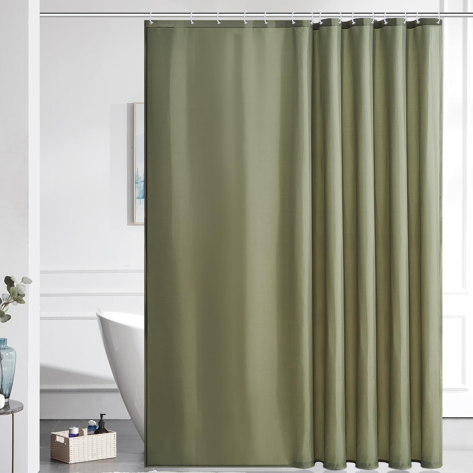Furlinic Shower Curtain Mould Proof Resistant Wetroom Bathroom Polyester Fabric White 7ft Shower Curtains Liner Waterproof Rustproof Washable Weighted with 12 Hooks Extra Long 180x210cm 72x84. — view 154