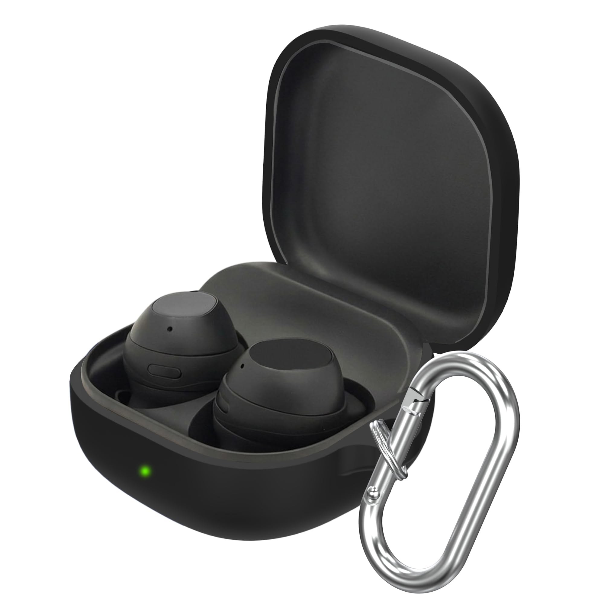 Sounce Soft Silicone Protective Case Cover Compatible with Samsung Galaxy Buds Core Shockproof Lightweight Earbuds Cover with Metal Carabiner Keychain for Office, Gym and Everyday Use(Black)