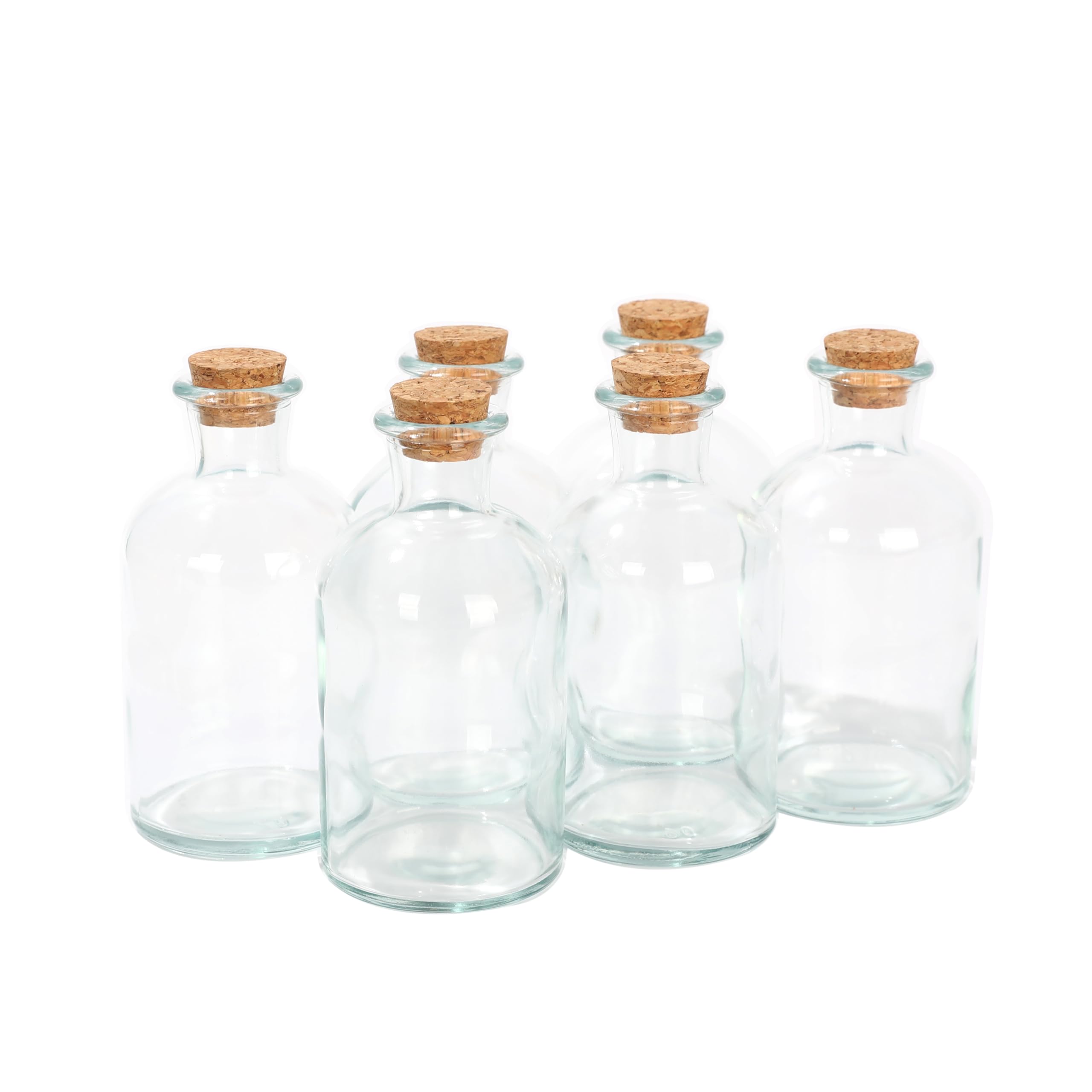 Magic Season Decorative Glass Bottles with Cork Stoppers (250 ml Round Bottles, Set of 6)