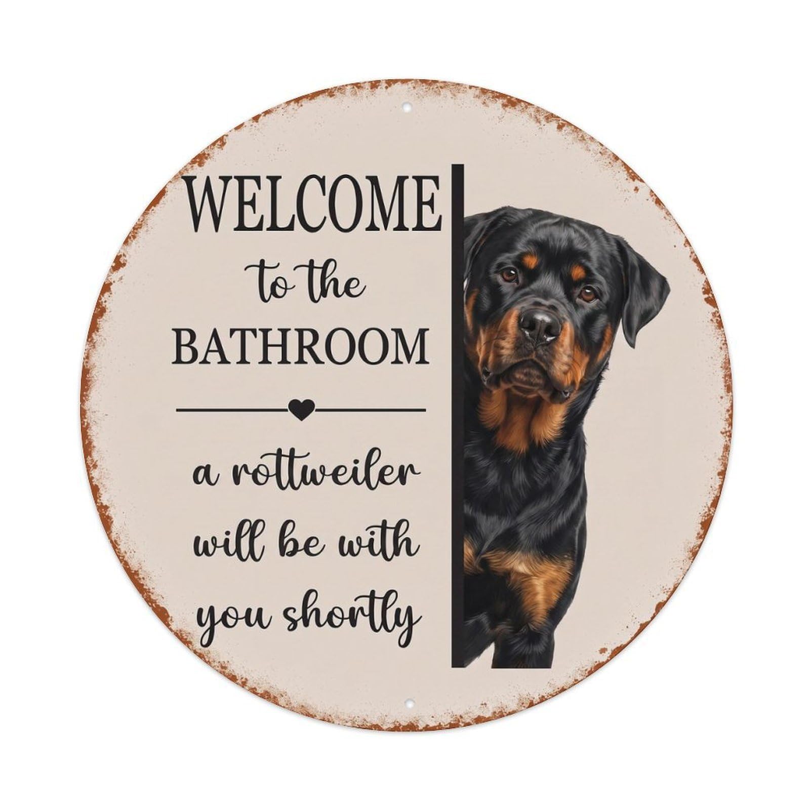 Vintage WELCOME To The BATHROOM Rottweiler Dog Metal Tin Sign