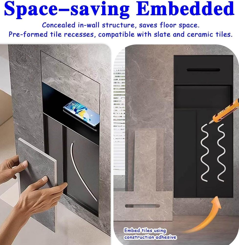 Unterputz Toilettenpapierhalter Befliesbar, Unterputz Wc Modul Befliesbar Toilettenpapier mit MüLleimer, Nische Aus Edelstahl 304, für Badezimmer, Ohne Fliesen