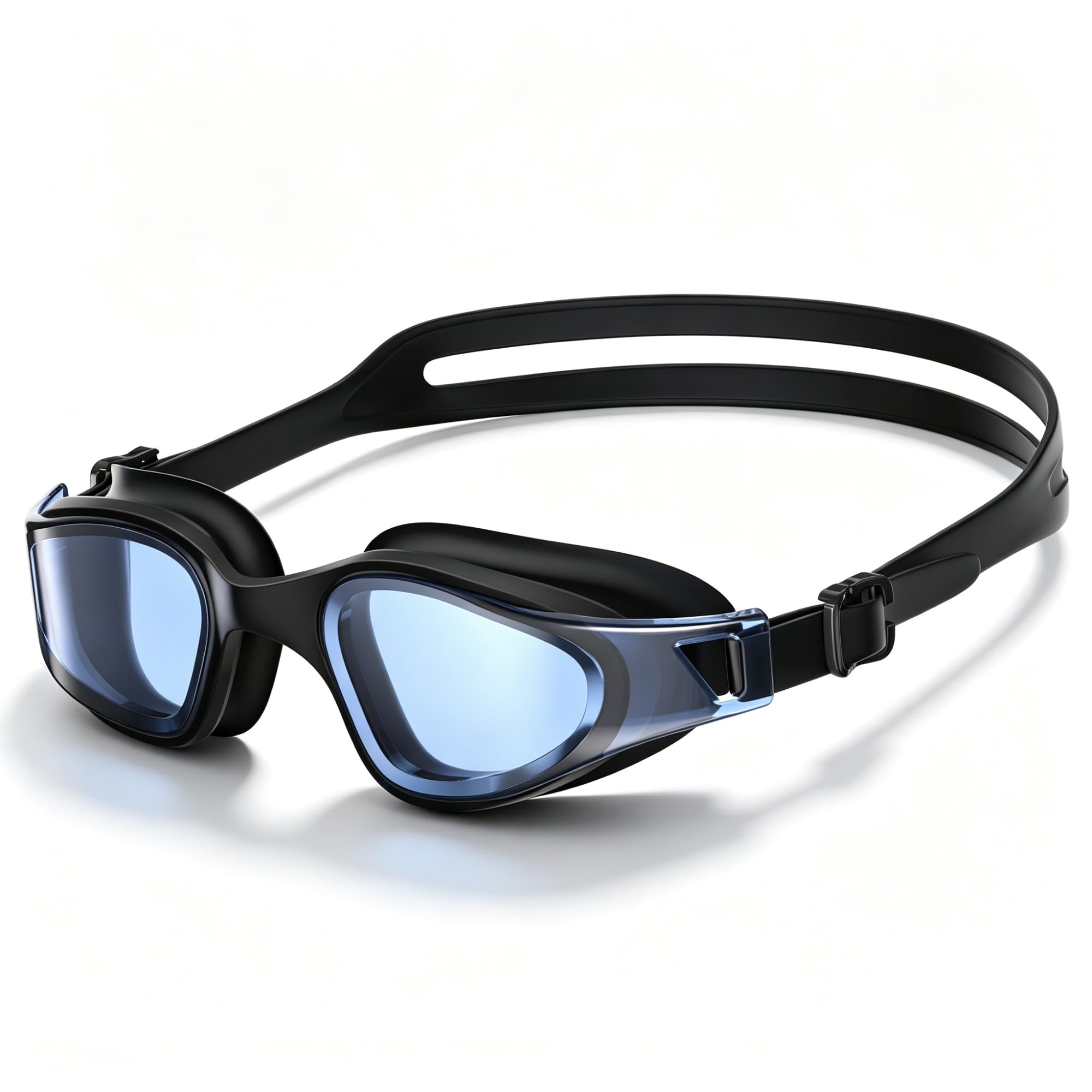 Neusaro Swimming Goggles for Adults, Anti-Fog & Anti-Leak Swim Goggles, UV Protection, Wide Vision Lenses, Adjustable Comfort Strap, Easy Fit Unisex Swim Goggles for Men & Women-Black Blue