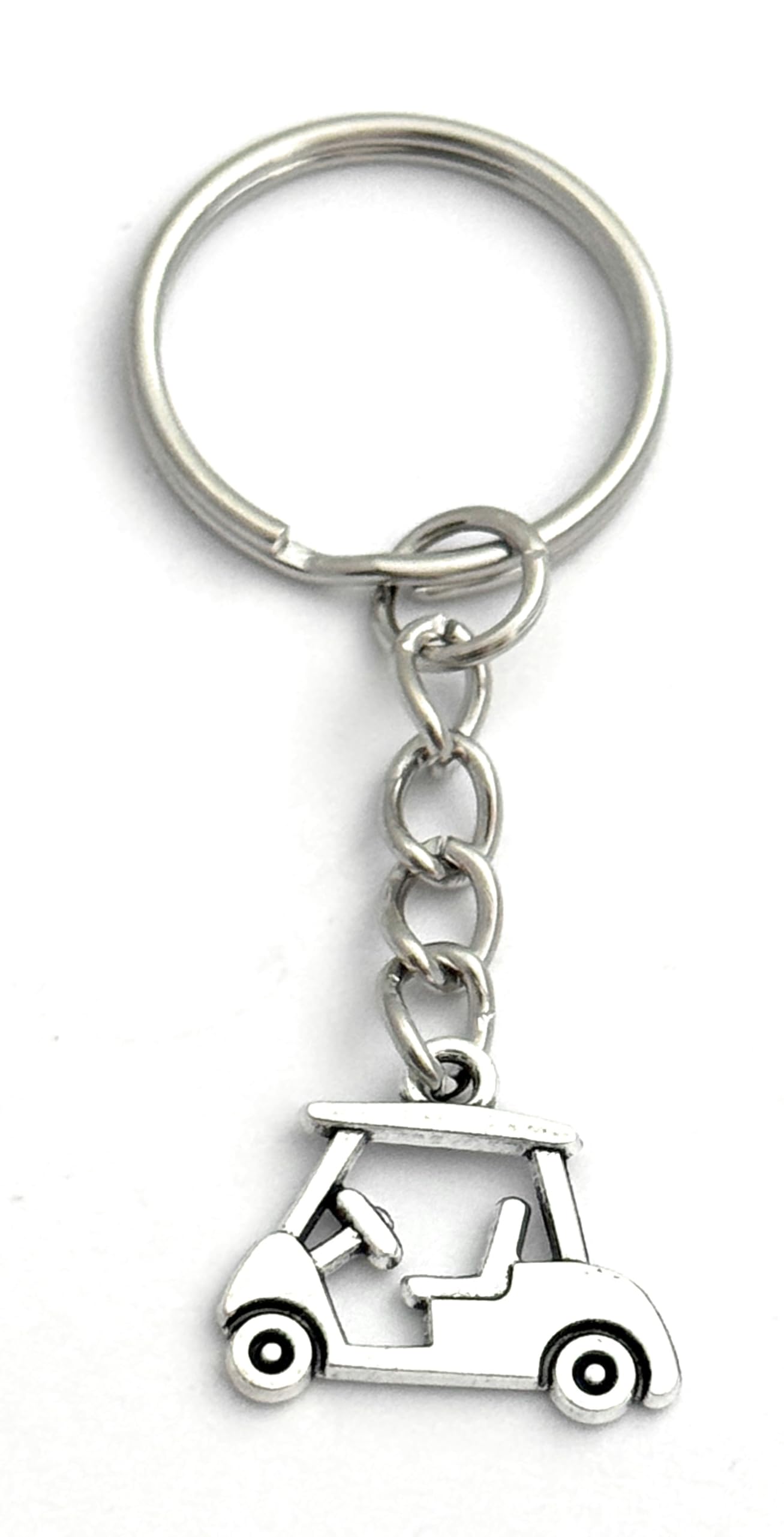 Golf Buggy Charm Keyring with Silver Tone Keychain Key Ring