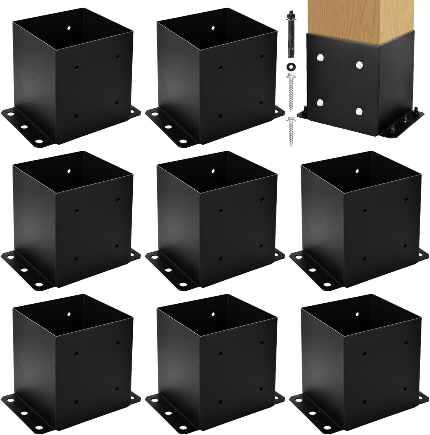 6x6 Post Base, Inner Size 5.5"x5.5"Deck Post Base, Deck Post Base for Concrete, for Mailbox Support Wood Fence Post Anchort (Black - Set 8)