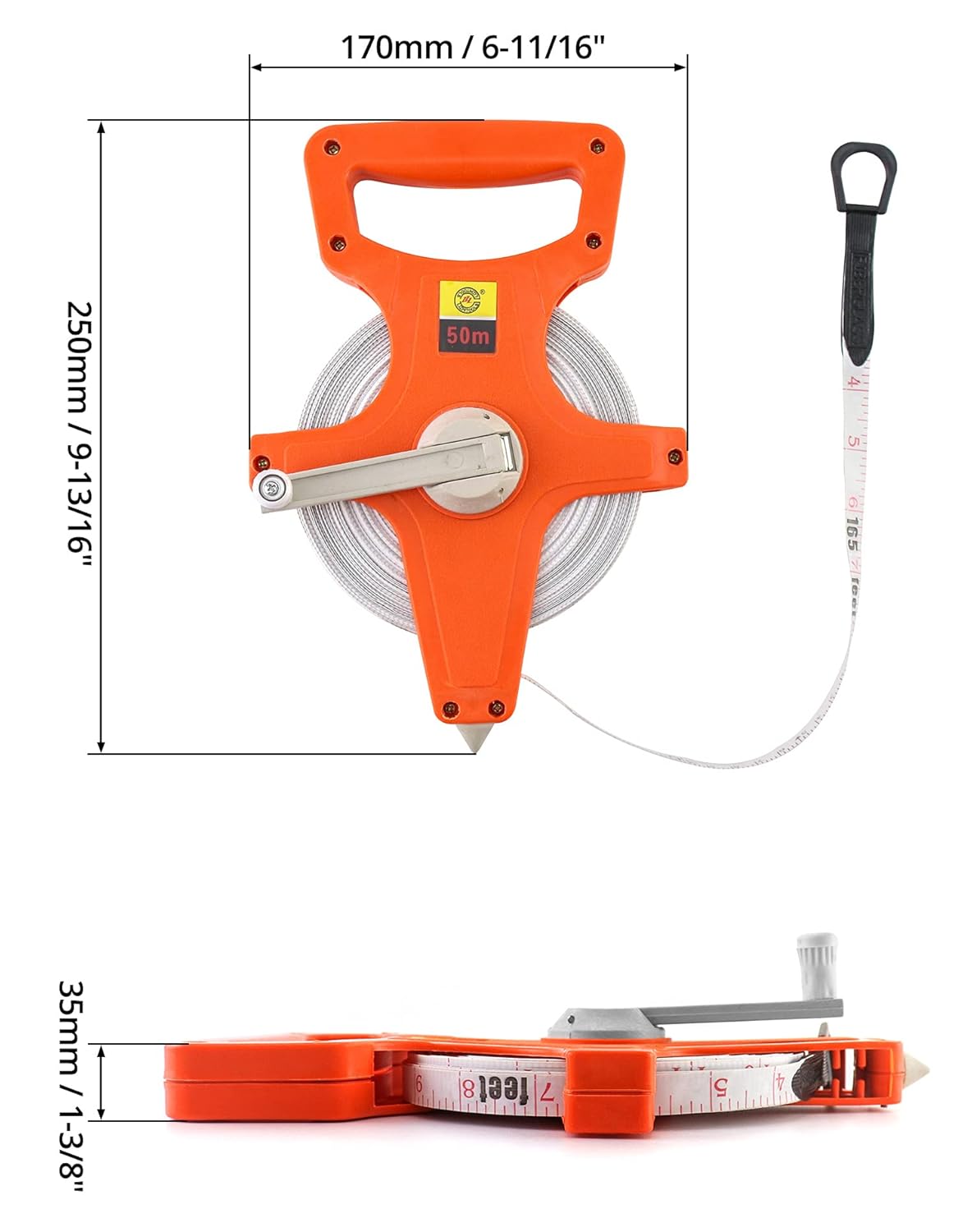 QWORK Tape Measure, 1/2" x 164' Open Reel Dual Sided Fiberglass Tape Measure for Engineer, Yard and Field, Measuring Tape