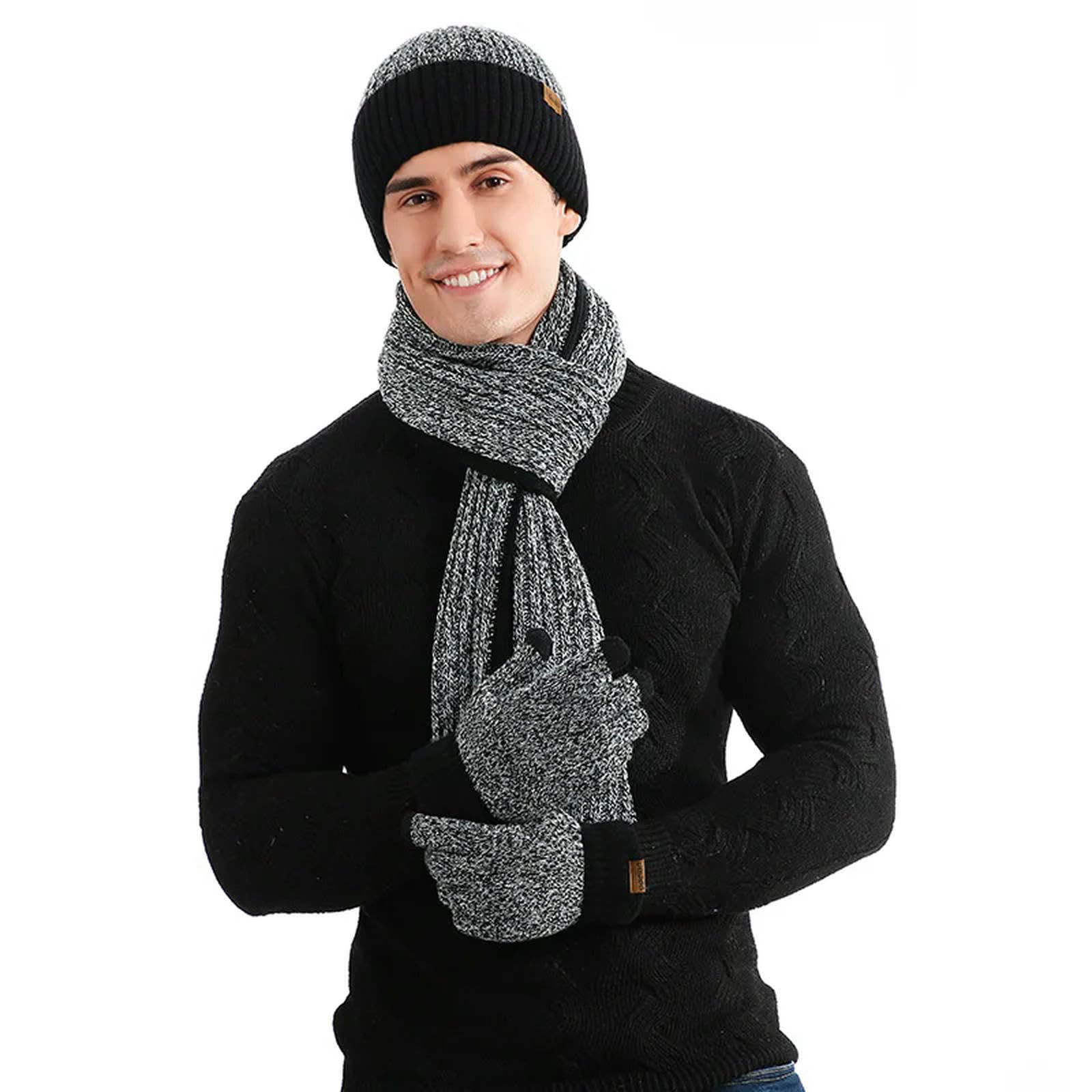 Schal Mütze Handschuh Set Herren Frauen Winter Warmes Set Mützenhandschuhe Schal Outdoor Sports Touchscreen Handschuhe Kaltes Wetter Warmes Set
