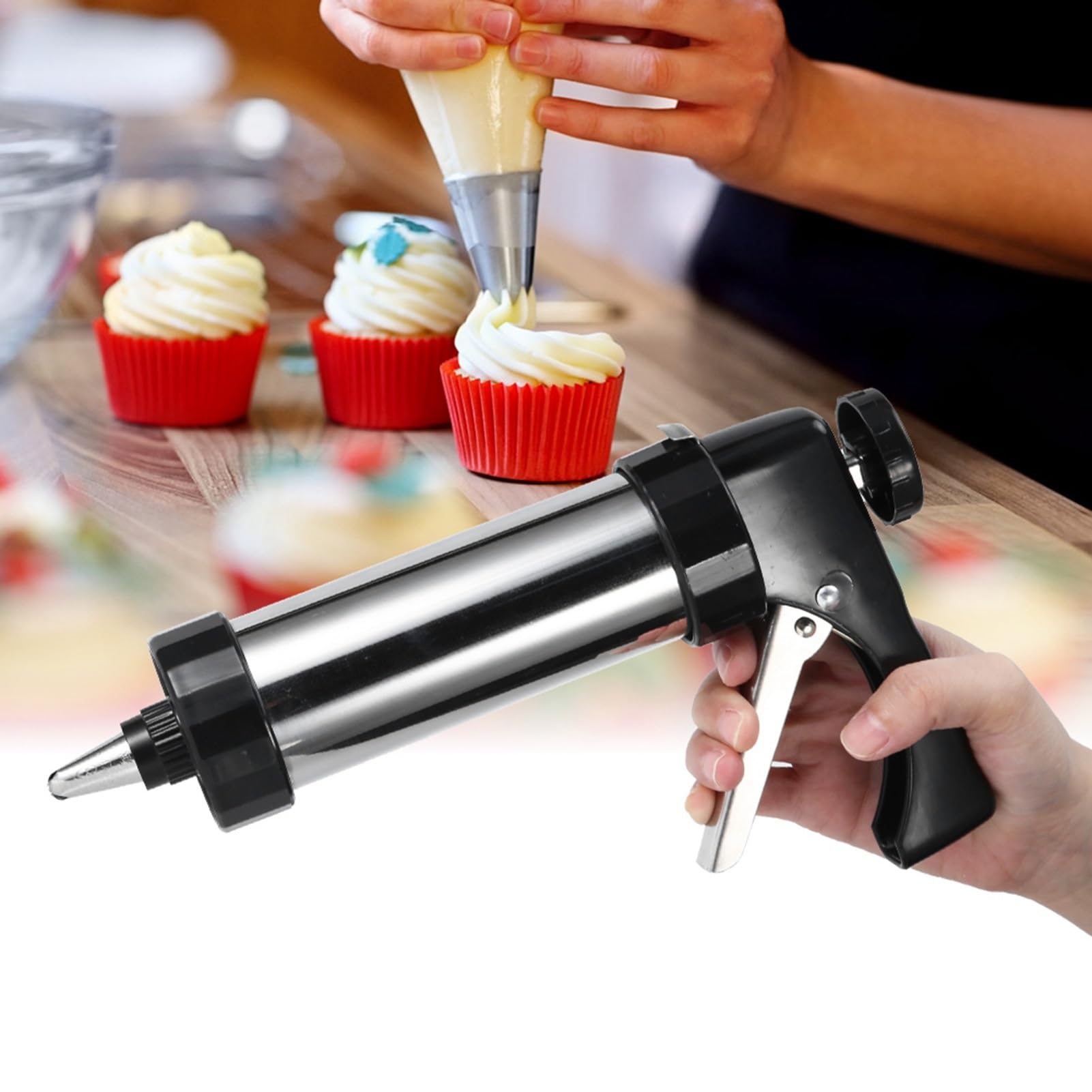 Cookies Press Kit Cookie Maker Set with 13 Tools Discs 7 Piping Nozzles DIY Baking Tool for Family Kitchen Cake Icing Decoration