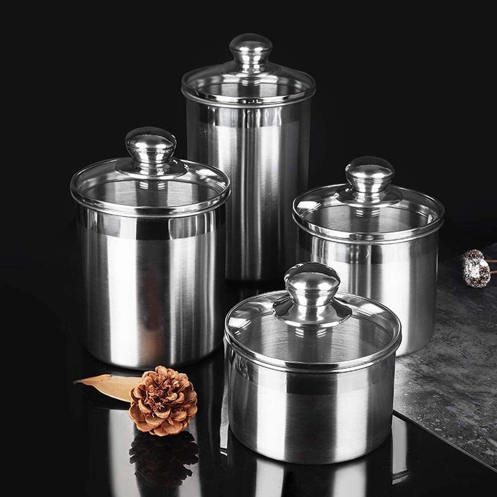 Vorratsgläser Klein Vorratsbehälter for Lebensmittel, 4er-Set, Edelstahl-Kanister-Set for Die Küchentheke Mit Luftdichtem Deckel, Speisekammer-Organisation Und Aufbewahrung