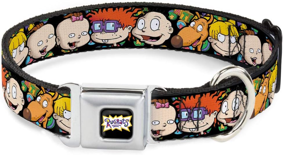 Dog Collar Seatbelt Buckle Rugrats Character Faces Close Up 9 to 15 Inches 1.0 Inch Wide